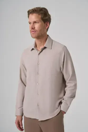 Modazone Men's Beige Trend Dynamic Fit Hard Collar Shirt - MORVEN (1)