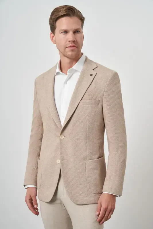 Modazone Men's Beige Trend Dynamic Fit Mono Collar Jacket - MORVEN
