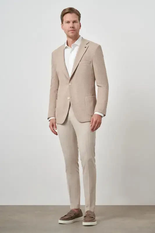 Modazone Men's Beige Trend Dynamic Fit Mono Collar Jacket - 2