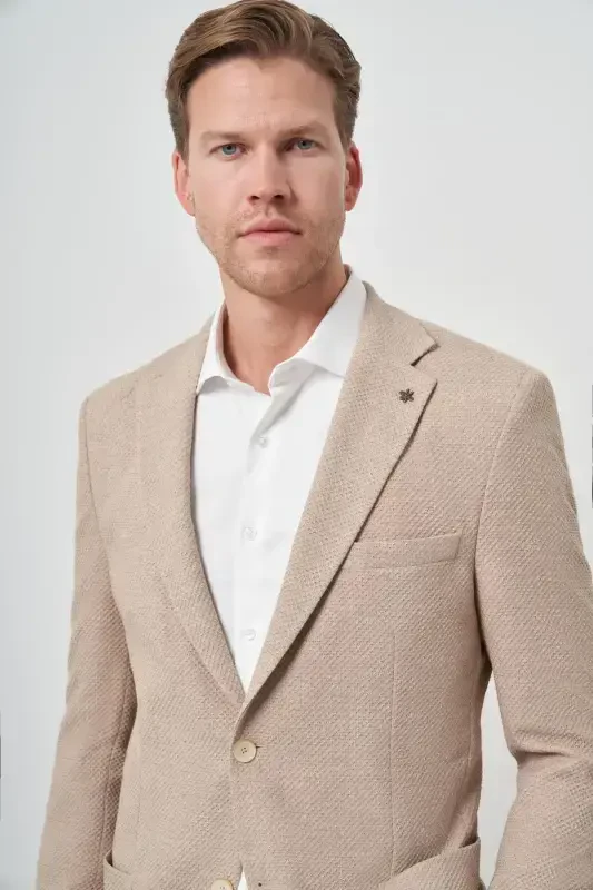 Modazone Men's Beige Trend Dynamic Fit Mono Collar Jacket - 3