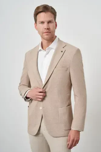 Modazone Men's Beige Trend Dynamic Fit Mono Collar Jacket - 4