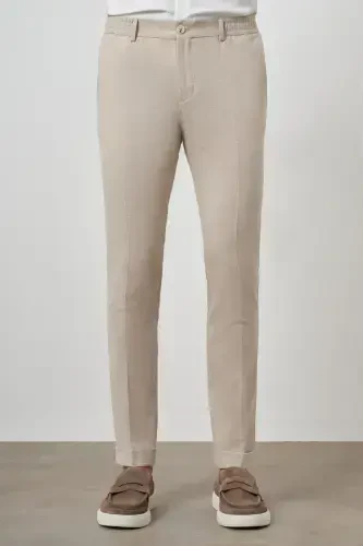Modazone Men's Beige Trend Full Elastic Waist Slim Fit Pants 