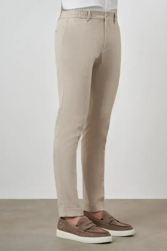 Modazone Men's Beige Trend Full Elastic Waist Slim Fit Pants - 5