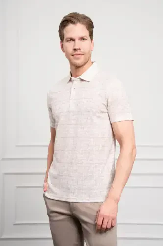 Modazone Men's Beige Trend Polo Collar Patterned Dynamic Fit Relaxed Fit T-Shirt 