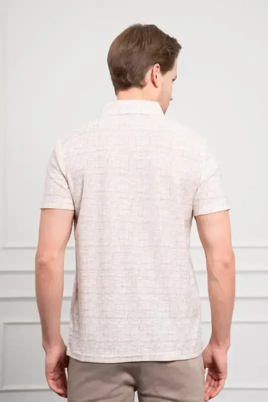 Modazone Men's Beige Trend Polo Collar Patterned Dynamic Fit Relaxed Fit T-Shirt - 5