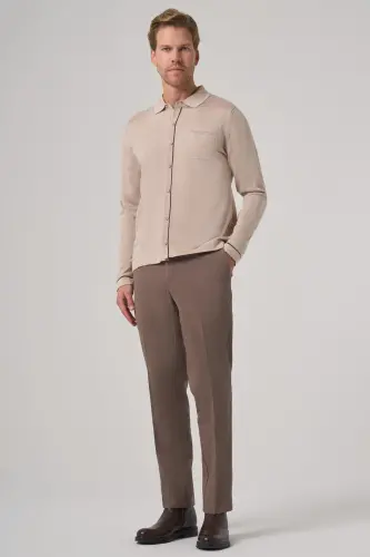 Modazone Men's Beige Trend Polo Collar Shirt Knitwear - 4