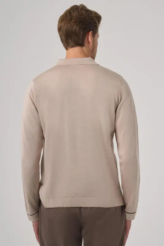 Modazone Men's Beige Trend Polo Collar Shirt Knitwear - 5