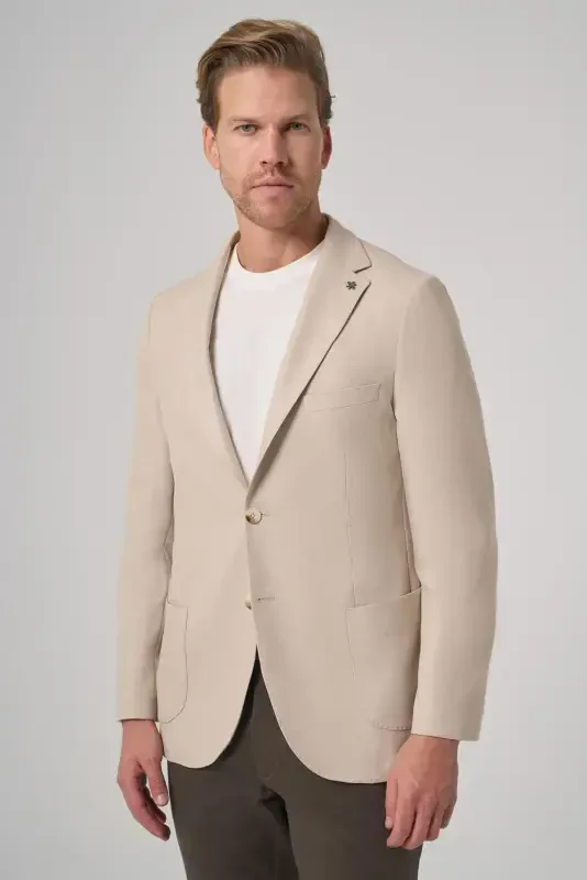 Modazone Men's Beige Trend Slim Fit Mono Collar Jacket - 1