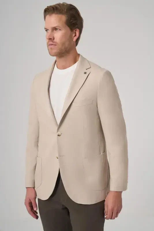 Modazone Men's Beige Trend Slim Fit Mono Collar Jacket - 2