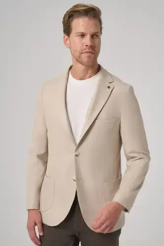 Modazone Men's Beige Trend Slim Fit Mono Collar Jacket - 3
