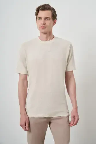 Modazone Men's Beige Trendy Crew Neck T-Shirt - 4