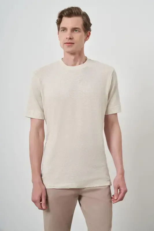 Modazone Men's Beige Trendy Crew Neck T-Shirt - 4
