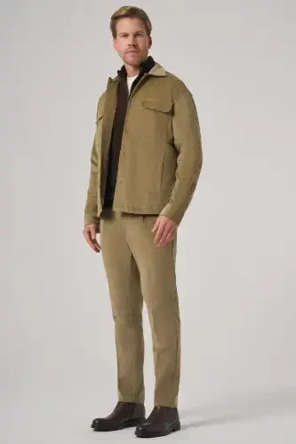 Modazone Men's Beige Trendy Double Pocket Velvet Shirt Jacket - 4