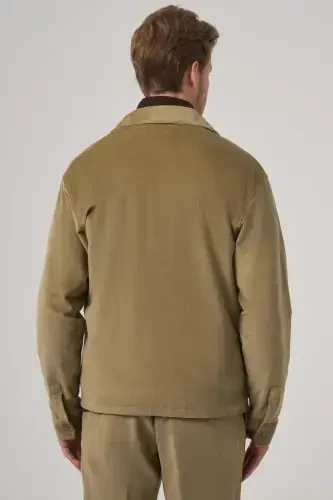 Modazone Men's Beige Trendy Double Pocket Velvet Shirt Jacket - 5