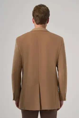 Modazone Men's Beige Wool Plain Dynamic Fit Pointed Collar Coat - 5