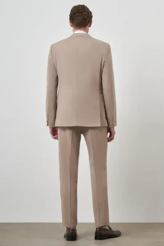 Modazone Men's Beige Wool Slim Fit Vested Notch Lapel Suit - 5