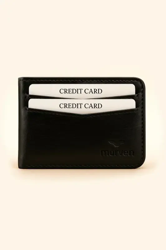Modazone Men's Black 100% Leather Wallet Cardholder - MORVEN