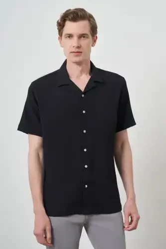 Modazone Men's Black Apache Collar Short Sleeve Shirt 