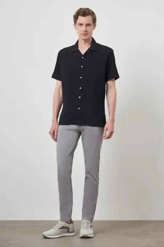 Modazone Men's Black Apache Collar Short Sleeve Shirt - 2