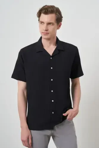 Modazone Men's Black Apache Collar Short Sleeve Shirt - 3