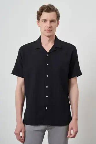 Modazone Men's Black Apache Collar Short Sleeve Shirt - 4
