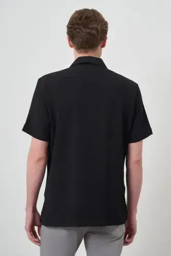 Modazone Men's Black Apache Collar Short Sleeve Shirt - 5