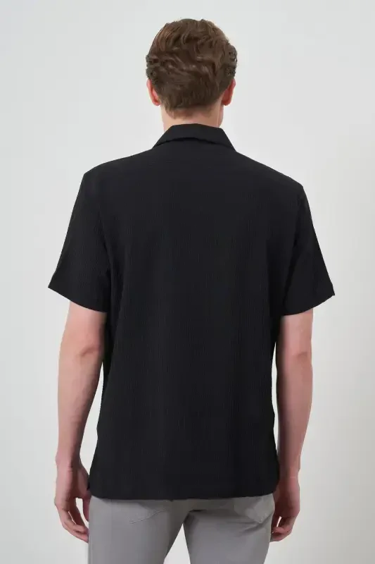 Modazone Men's Black Apache Collar Short Sleeve Shirt - 5