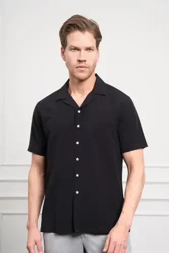 Modazone Men's Black Apache Collar Short Sleeve Shirt 