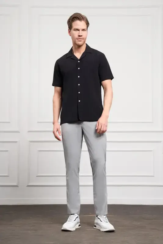 Modazone Men's Black Apache Collar Short Sleeve Shirt - 2