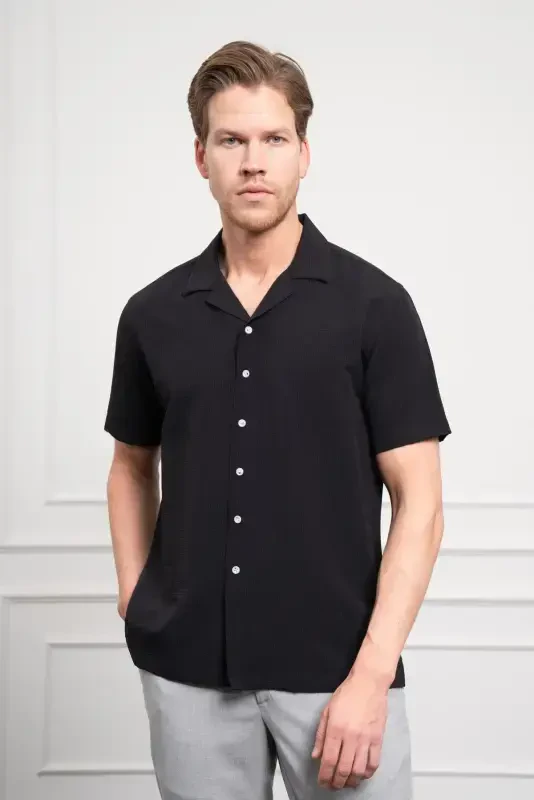 Modazone Men's Black Apache Collar Short Sleeve Shirt - 3