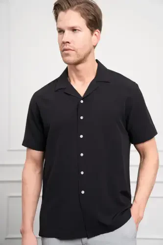 Modazone Men's Black Apache Collar Short Sleeve Shirt - 4