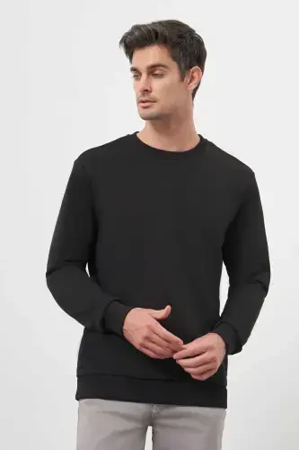 Modazone Men's Black Basic Crew Neck Sweatshirt - MORVEN (1)