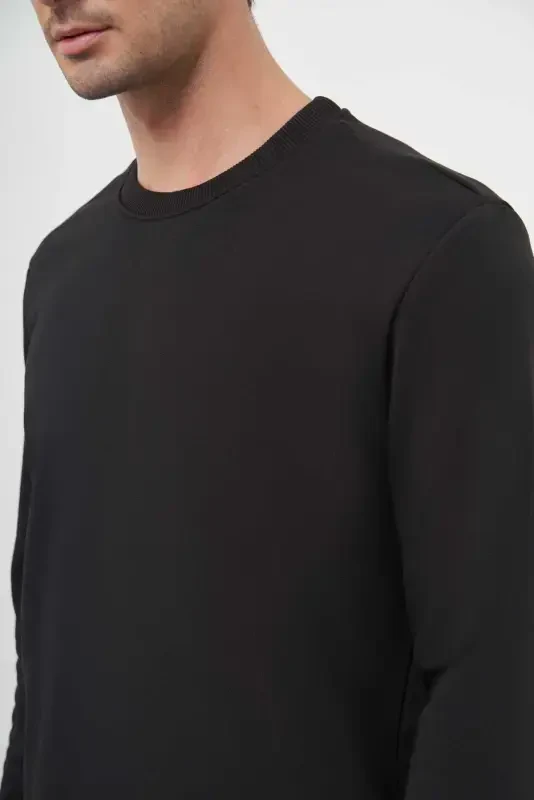 Modazone Men's Black Basic Crew Neck Sweatshirt - 3