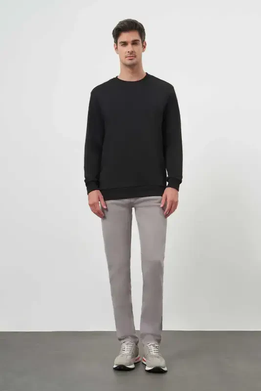 Modazone Men's Black Basic Crew Neck Sweatshirt - 4