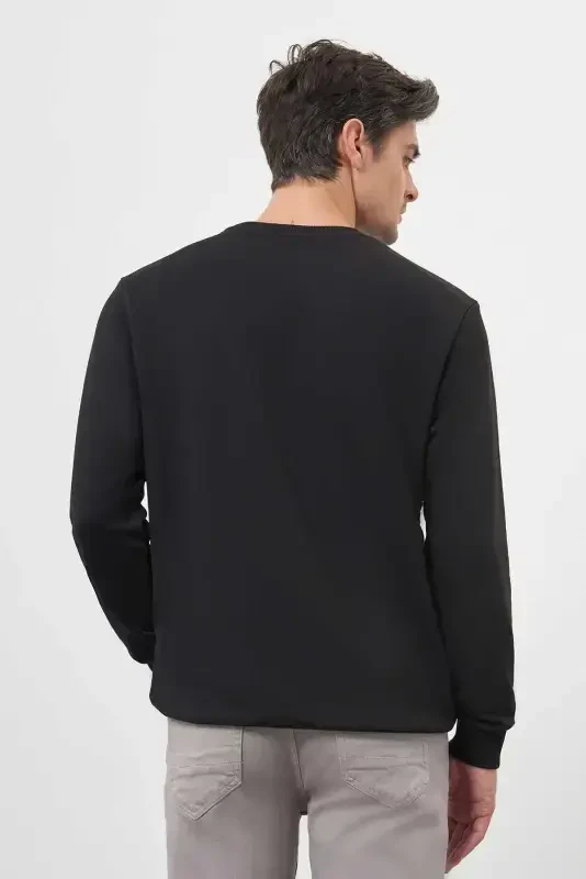 Modazone Men's Black Basic Crew Neck Sweatshirt - 5