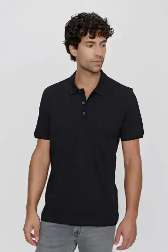 Modazone Men's Black Basic Plain 100% Cotton Plus Size Relaxed Fit Short Sleeve Polo Shirt - MORVEN (1)
