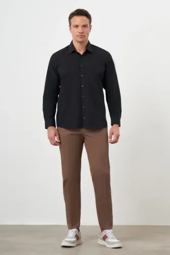 Modazone Men's Black Basic Plain Pattern Hard Collar Regular Fit Shirt - 3