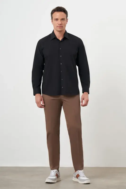 Modazone Men's Black Basic Plain Pattern Hard Collar Regular Fit Shirt - 3