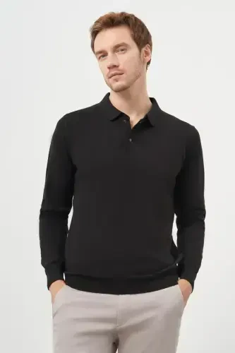 Modazone Men's Black Basic Polo Collar Dynamic Fit Relaxed Fit Knitted 