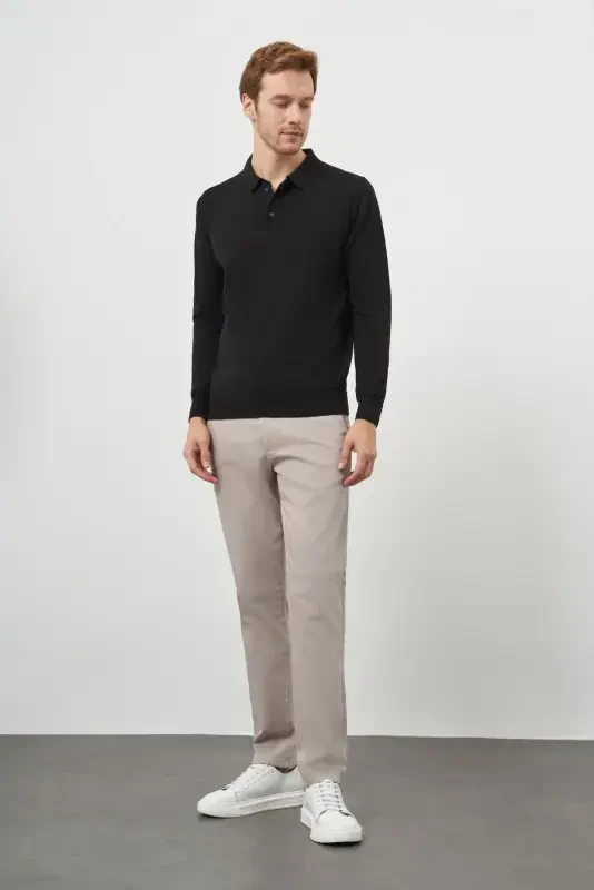 Modazone Men's Black Basic Polo Collar Dynamic Fit Relaxed Fit Knitwear - 4