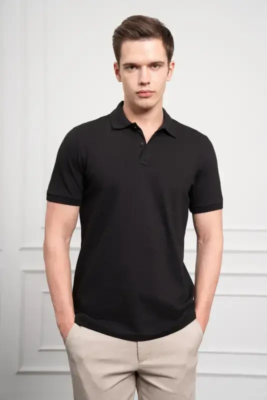 Modazone Men's Black Basic Polo Collar Dynamic Fit T-Shirt - 3