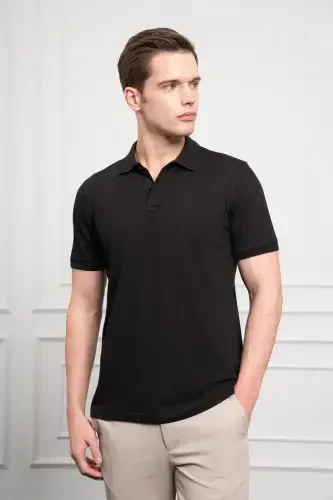 Modazone Men's Black Basic Polo Collar Dynamic Fit T-Shirt - 4
