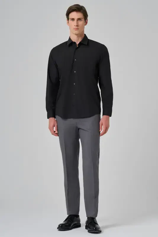 Modazone Men's Black Basic Regular Fit Stiff Collar Shirt - 3