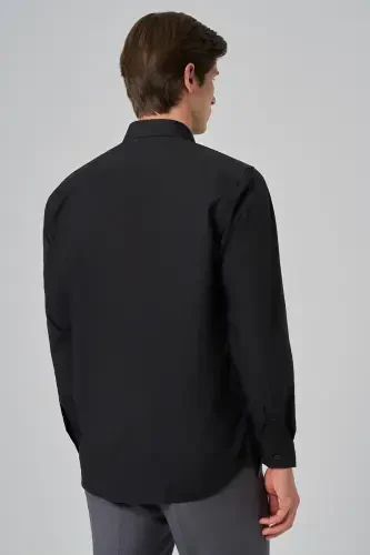 Modazone Men's Black Basic Regular Fit Stiff Collar Shirt - 4