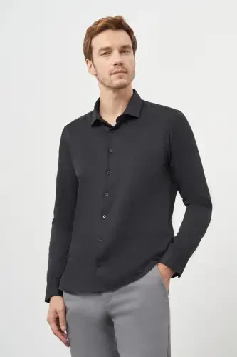 Modazone Men's Black Basic Slim Fit Italian Collar Shirt - MORVEN (1)