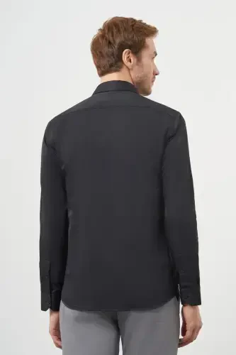 Modazone Men's Black Basic Slim Fit Italian Collar Shirt - 5