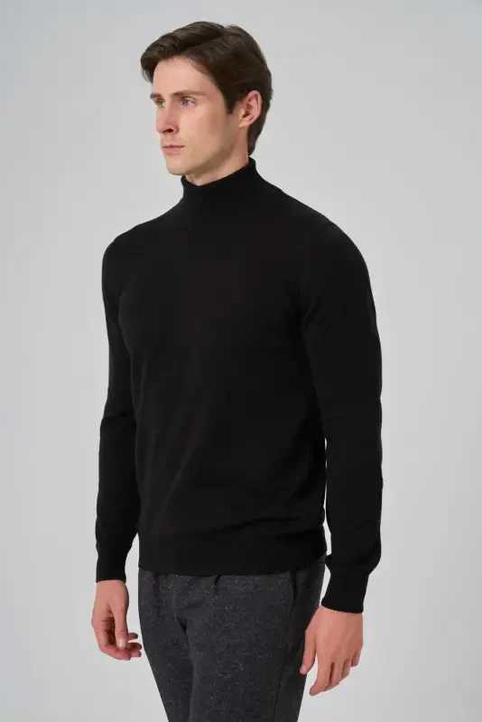Modazone Men's Black Basic Turtleneck Dynamic Fit Comfort Fit Knitwear - 2