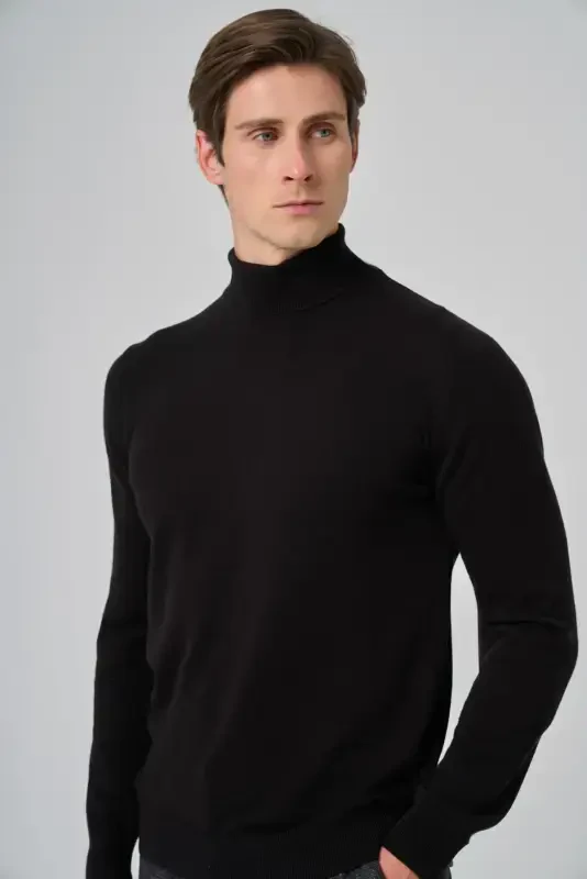 Modazone Men's Black Basic Turtleneck Dynamic Fit Comfort Fit Knitwear - 3