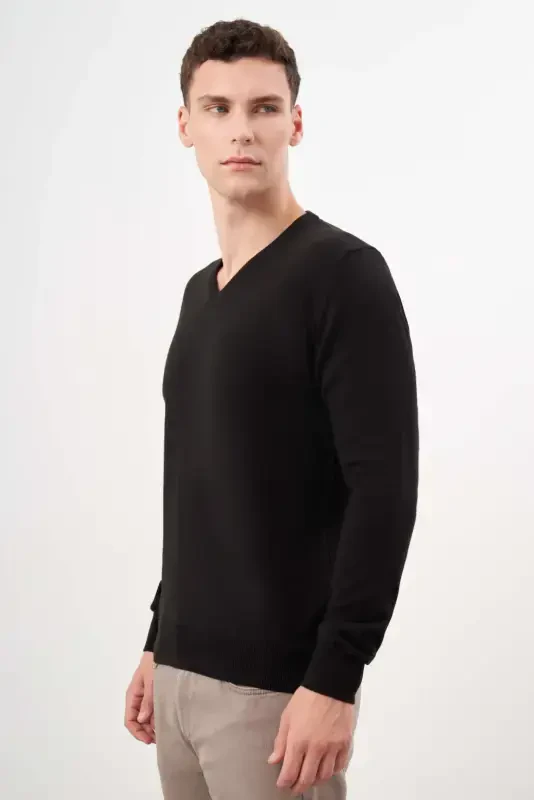 Modazone Men's Black Basic V Neck Dynamic Fit Comfort Cut Knitwear - 3