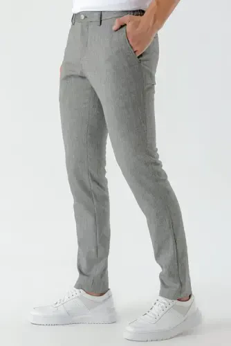 Modazone Men's Black Bond Patterned Polyviscose-Linen Slim Fit Trousers - MORVEN (1)